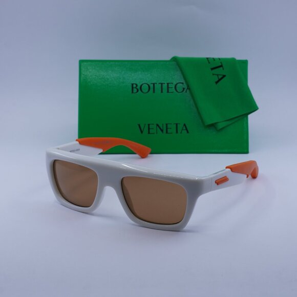 Bottega Veneta BV1232S 004 Sunglasses Ivory/Orange Rectangle Frame, Brown Lenses - Picture 11 of 11